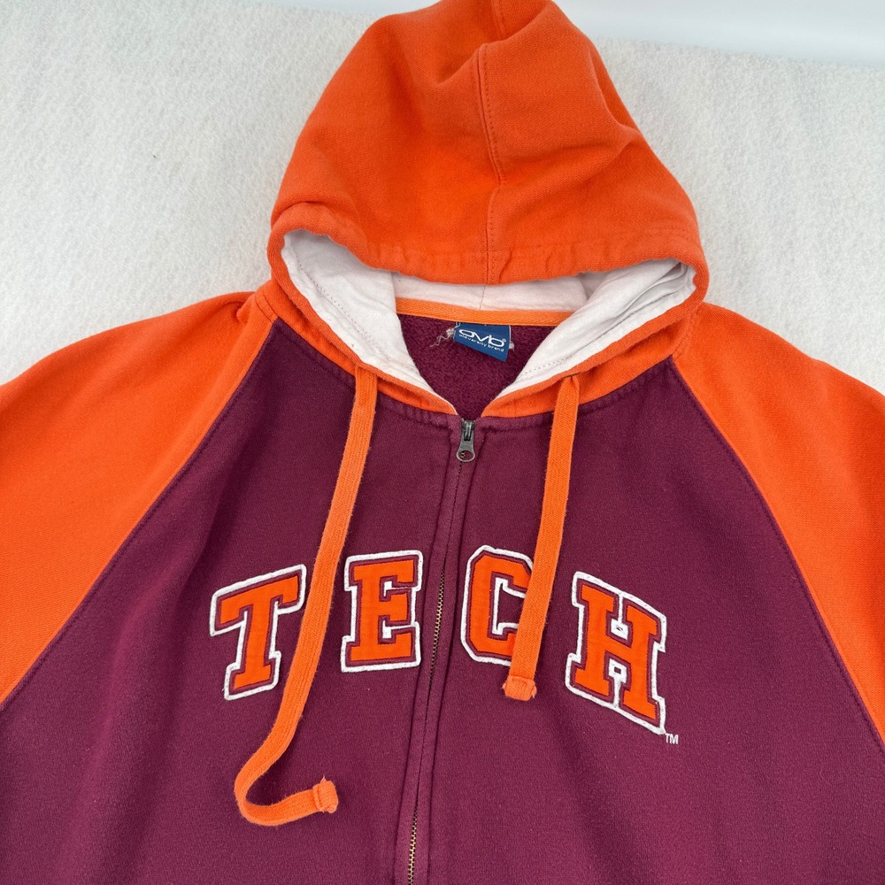 Vintage Virginia Tech Hokies Full Zip Hoodie Mens XL Maroon Orange Colorblock VT